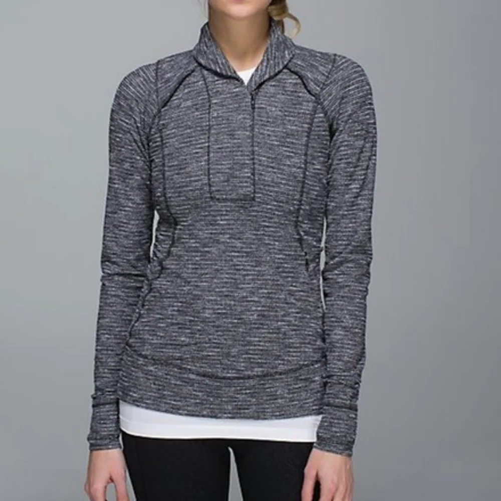 Lululemon Think Fast Women’s Pullover Heathered Black White Coco Pique - Size 10 - Picture 16 of 16